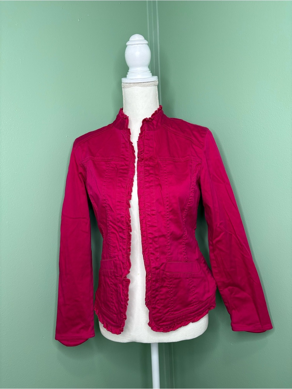 Chico's Bright Fuchsia Ruffle-Trim Blazer